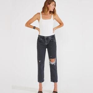 Etica Rhea Midrise Straight Crop Jean Smokey Mountain NWT Black Distressed 27